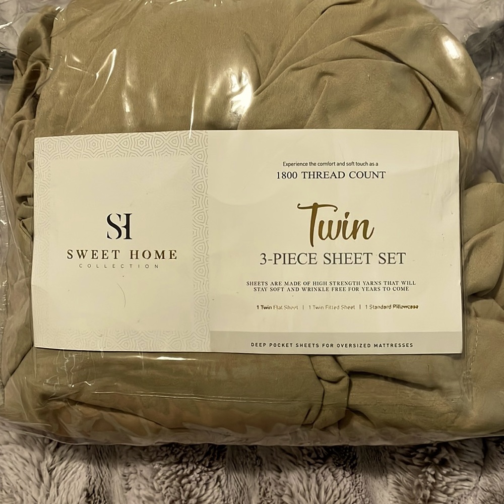 Sweet home, twin size sheets.